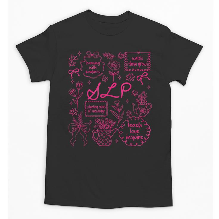 SLP Love Inspire Teach Pink Bow Back To School Unisex T-Shirt