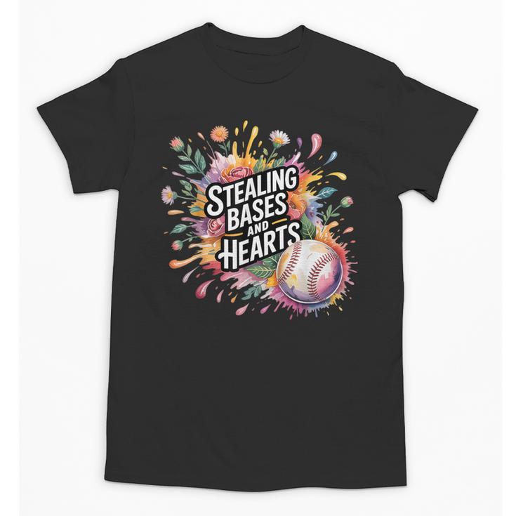 Stealing Bases And Hearts Baseball Puns Sports Unisex T-Shirt
