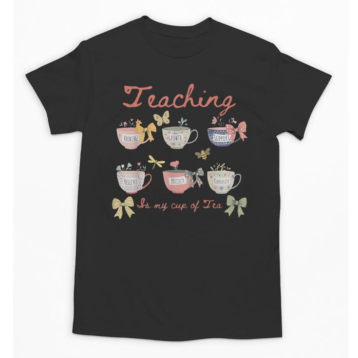 Teaching Is My Cup Of Tea Coquette Bow Floral Back To School Unisex T-Shirt