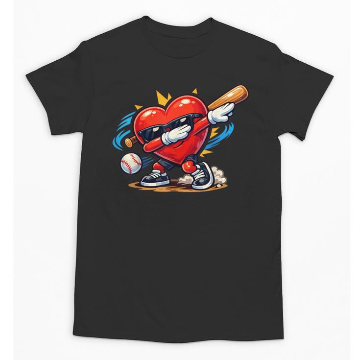 Valentines Day Baseball Dabbing Red Heart Love Boys Unisex T-Shirt