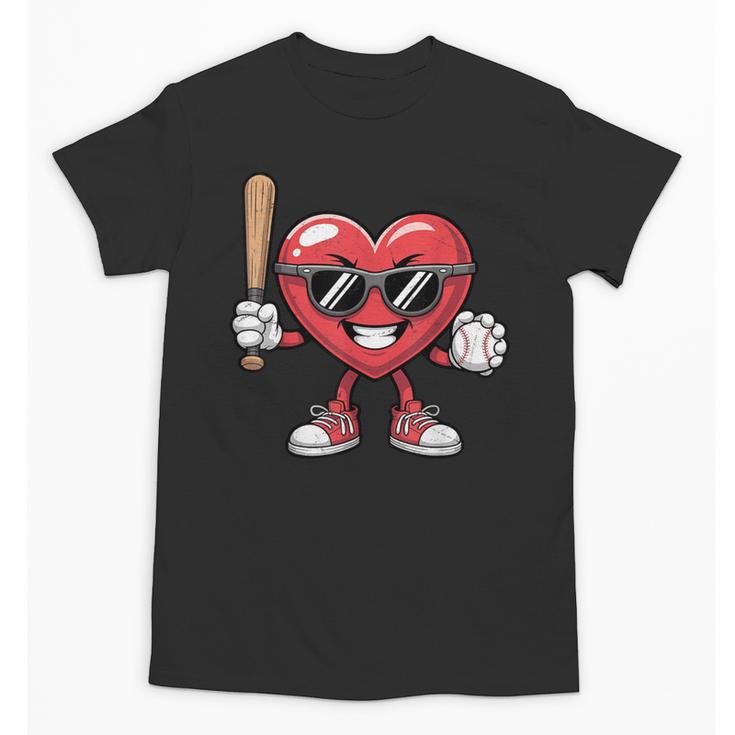 Valentines Day Heart Playing Baseball Boys Men Kids Girls Unisex T-Shirt