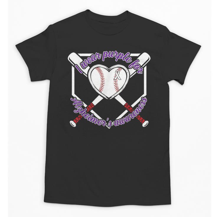 I Wear Purple For Alzheimers Awareness Baseball Heart Ribbon Unisex T-Shirt