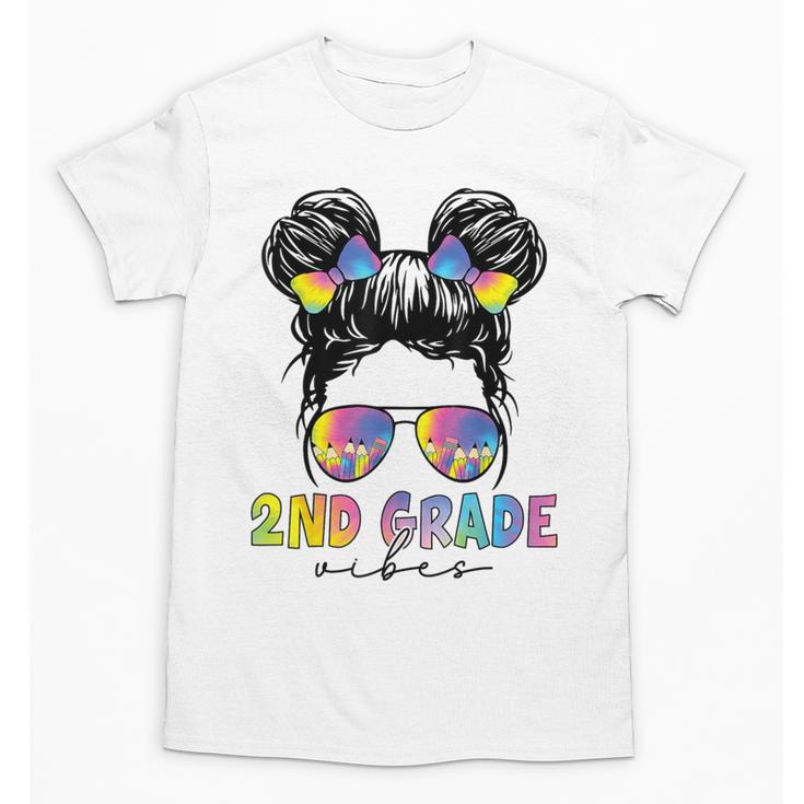 2nd Grade Vibes Messy Hair Bun Girl Back To School First Day Unisex T-Shirt