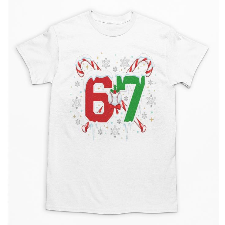67 Baseball Christmas Candy Cane Snowflake Holiday Sports Unisex T-Shirt