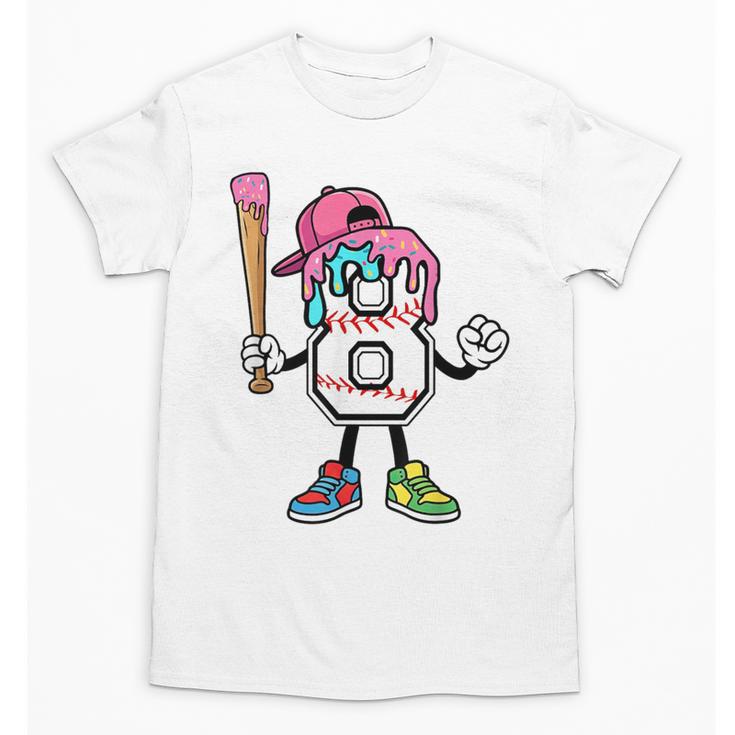 8th Birthday Baseball Ice-Cream Drip 8 Years Old Boys Girls Unisex T-Shirt