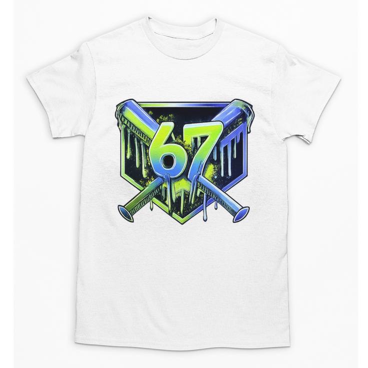 Awesome 67 Baseball Drip Effect Baseball 6-7 Meme Graphic Premium Tri-Blend Unisex T-Shirt