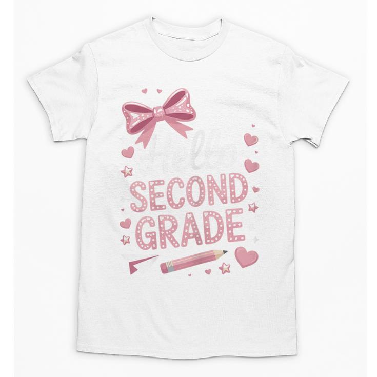 Back To School Cute Pink Coquette Girls Hello Second Grade Unisex T-Shirt