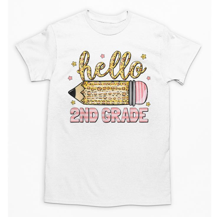 Back To School Hello Second 2nd Grade Leopard Pencil Girl Unisex T-Shirt