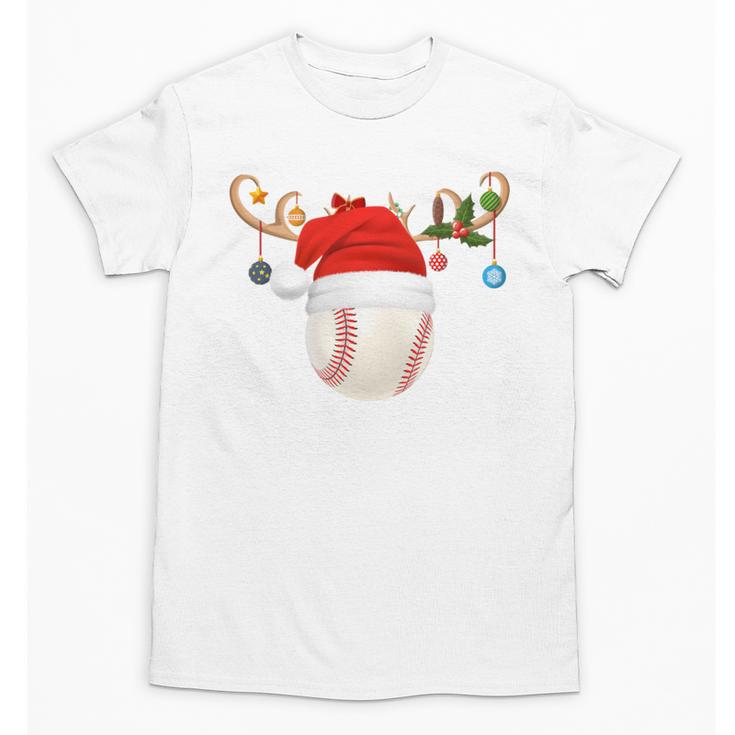 Baseball Christmas Reindeer Santa Hat Sports Player Xmas Unisex T-Shirt