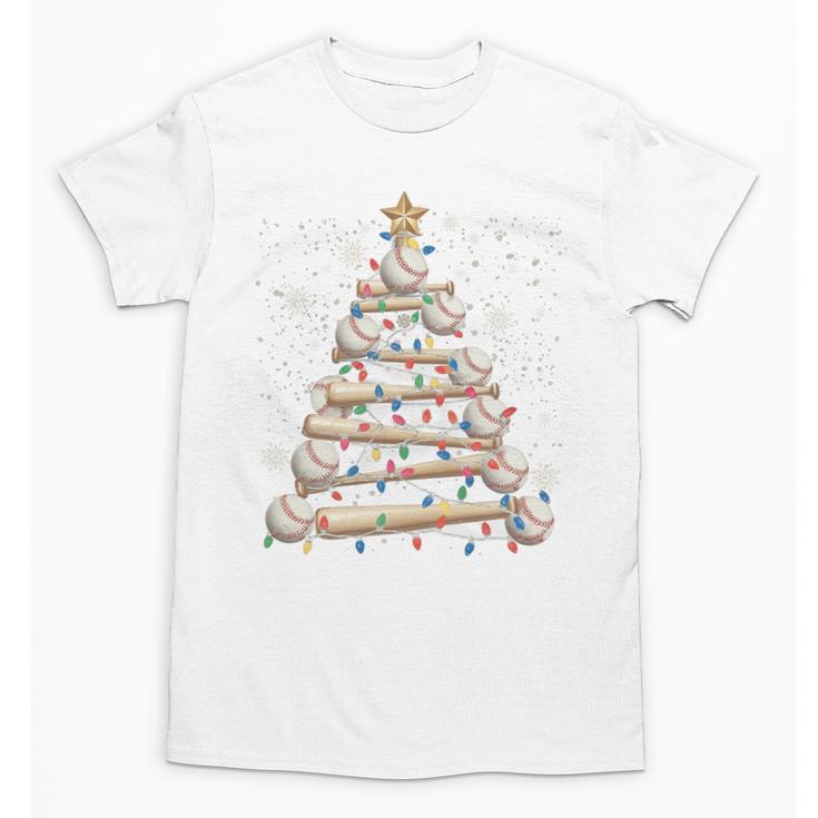 Baseball Christmas Tree Light Xmas Tees Boys Kids Men Unisex T-Shirt
