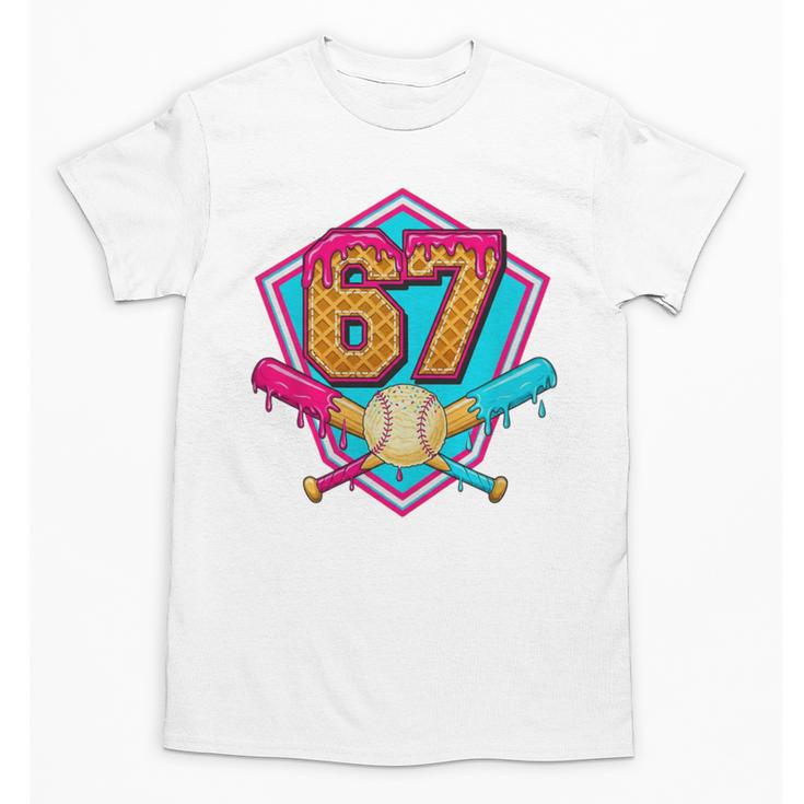 Baseball Drip Jersey Number 67 For Players & 67th Birthday Premium Tri-Blend Unisex T-Shirt