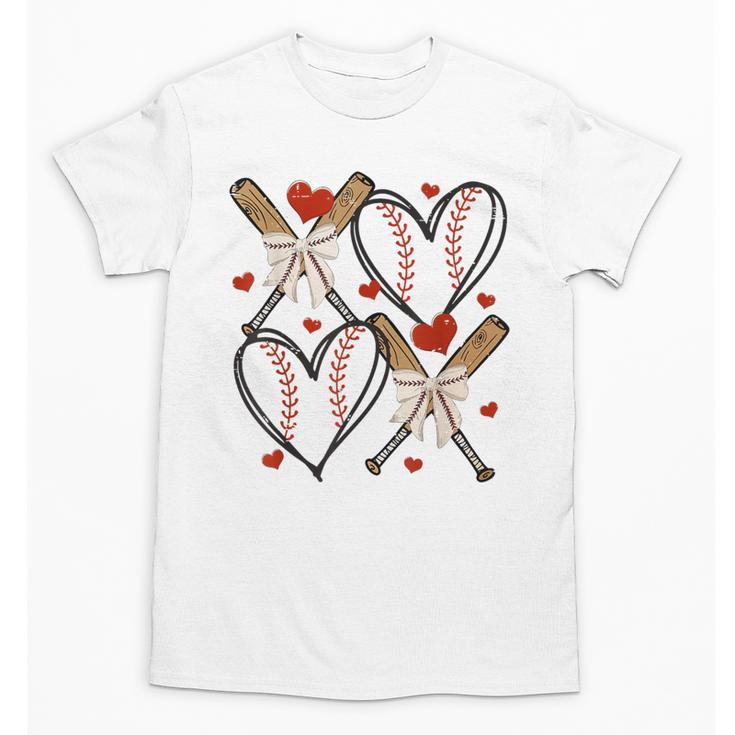 Coquette Bow XOXO Baseball Lover Heart Valentine Game Day Unisex T-Shirt
