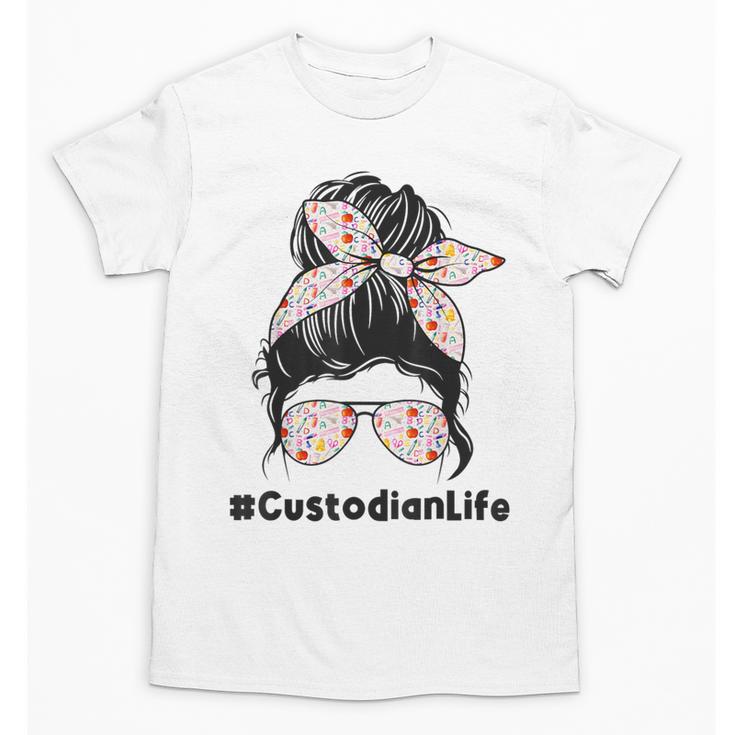 Custodian Life Messy Bun Hair Glasses Leopard Back To School Unisex T-Shirt