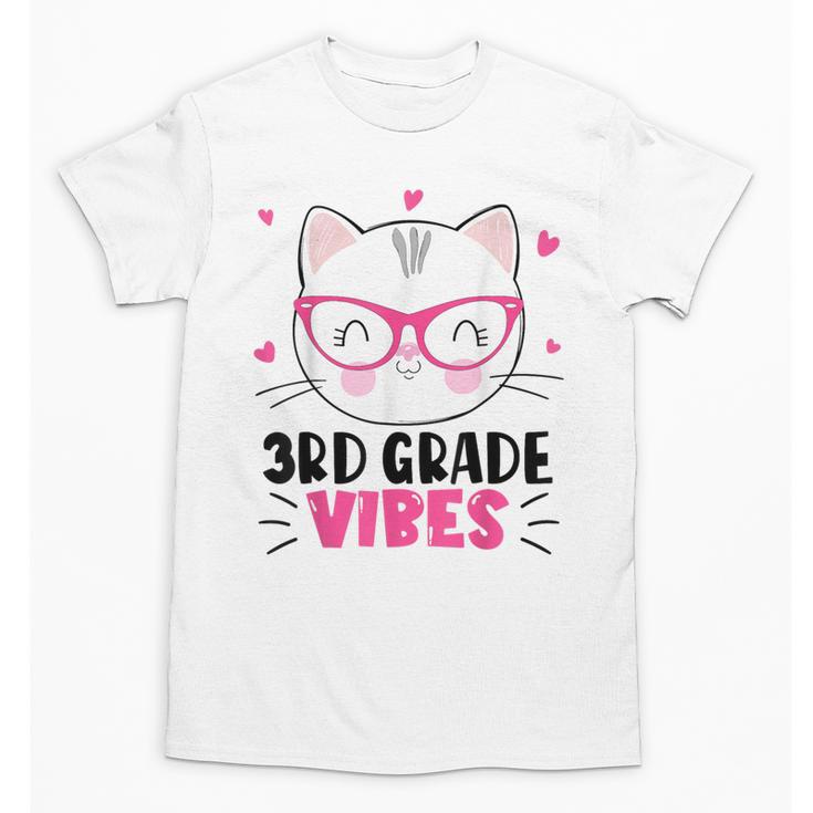 Cute 3rd Grade Vibes Cat Kitten Lover Back To School Girls Unisex T-Shirt