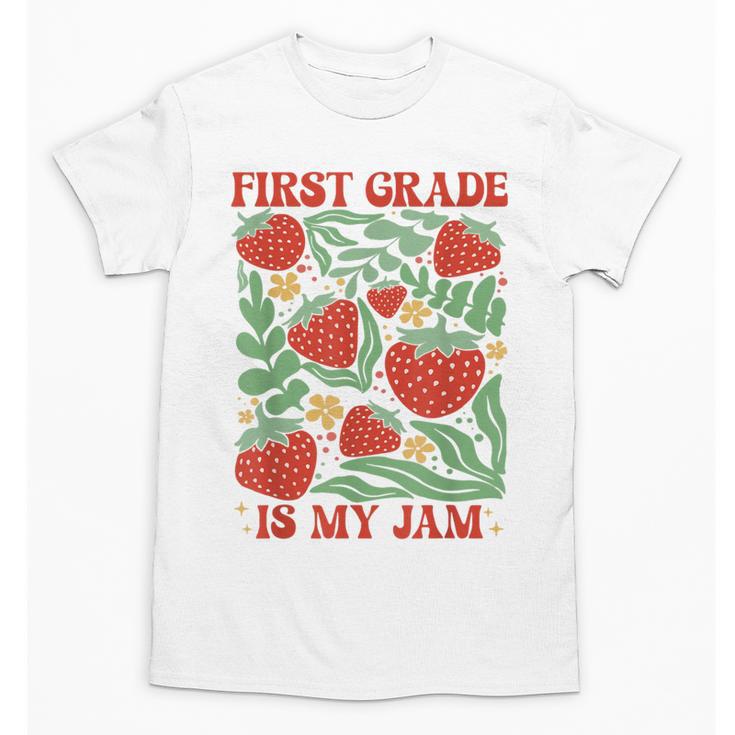 First Grade Is My Jam Boho Floral Strawberry Back To School Unisex T-Shirt