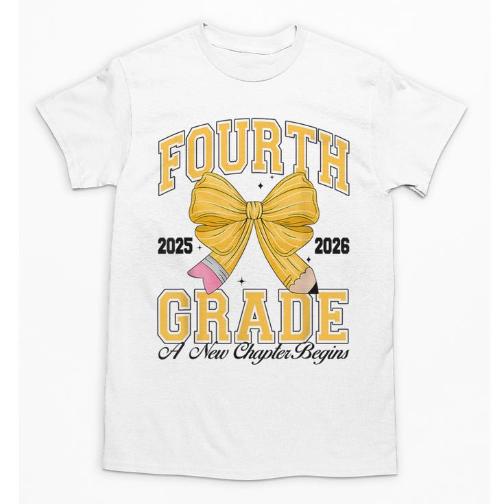 Fourth Grade Back To School First Day Pencil Bow 2025 Girls Unisex T-Shirt