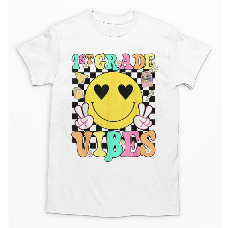 Girls 1st Grade Vibes Smile Face Back To School First Grade Unisex T-Shirt