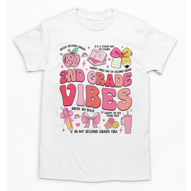 Girls 2nd Grade Vibes Coquette Pink Bow Back To School Unisex T-Shirt