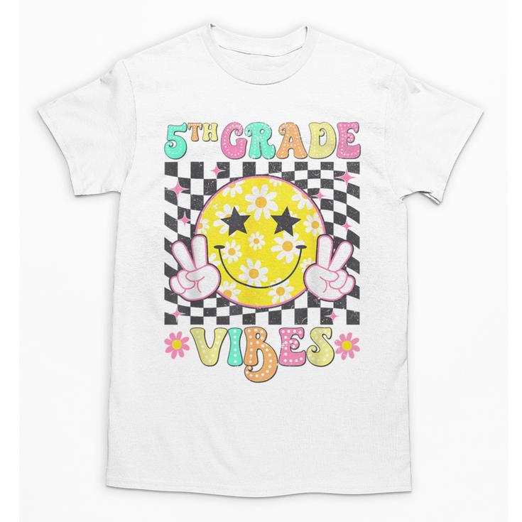 Girls 5th Grade Vibes Smile Face Back To School Fifth Grade Unisex T-Shirt