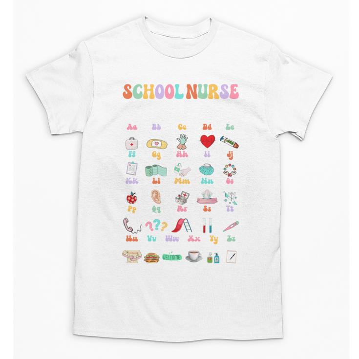 Groovy Cute ABC School Nurse Alphabet Back To School Women Unisex T-Shirt