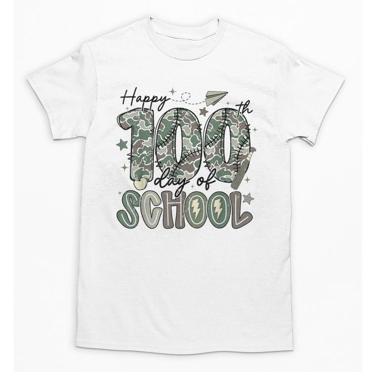 Happy 100th Day Of School Baseball Camo Boys Kids Toddler Unisex T-Shirt