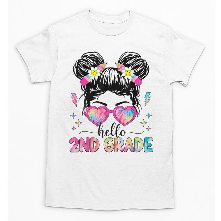 Hello 2nd Grade Messy Bun Back To School First Day Girl Kids Unisex T-Shirt