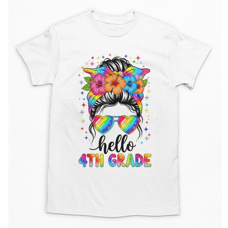 Hello 4th Grade Messy Bun Girls Back To School First Day Unisex T-Shirt