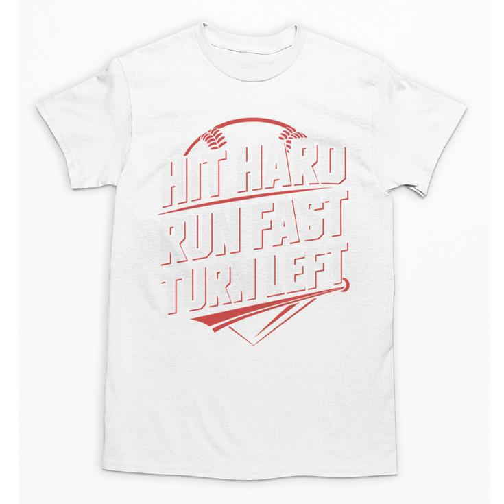 Hit Hard Run Fast Turn Left Baseball Fan Red Graphic Unisex T-Shirt