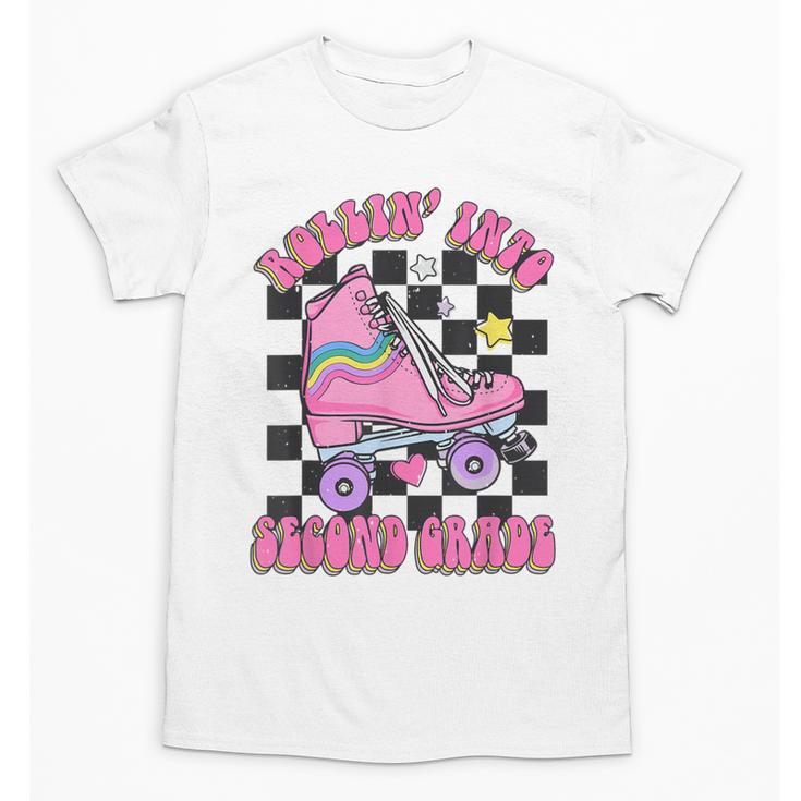 Kids Back To School Skating Rollin Into Second 2nd Grade Unisex T-Shirt