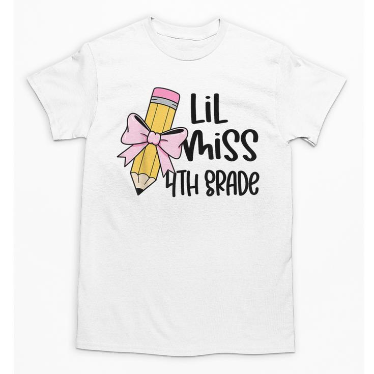 Lil Miss 4th Grade Coquette Bow Pencil Back To School Girls Unisex T-Shirt