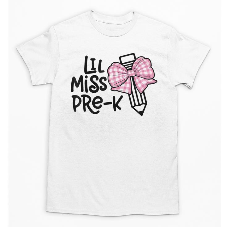 LiL Miss Pre-K Girls Coquette Bow Gingham Bow Back To School Unisex T-Shirt