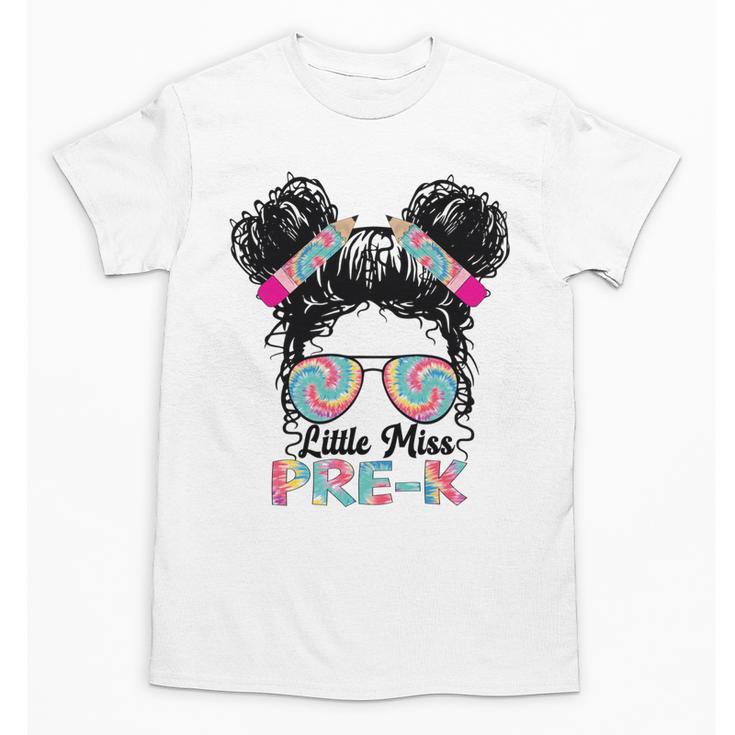 Little Miss Pre-K Girls Back To School Messy Bun Performance Unisex T-Shirt