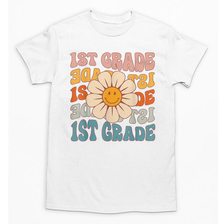 Retro 1st Grade Daisy Colorful Back To School First Grade Unisex T-Shirt