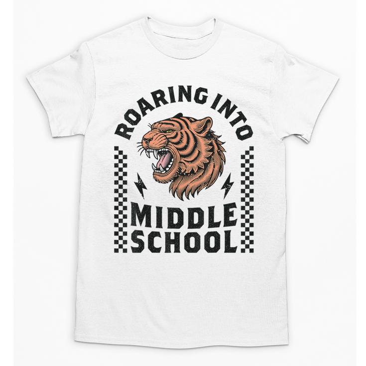 Roaring Into Middle School Tiger Back To School Boy Girl Kid Unisex T-Shirt