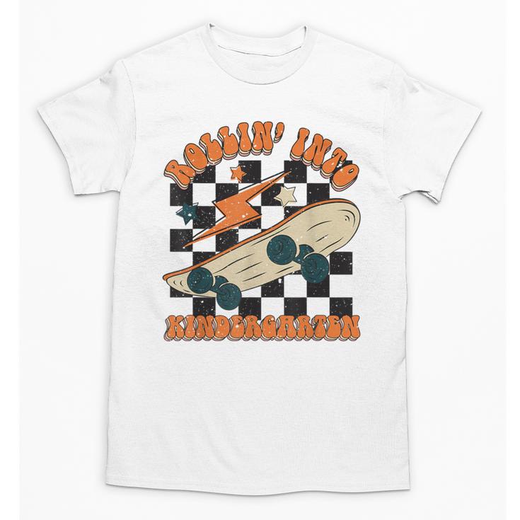 Rolling Into Kindergarten Retro Groovy Back To School Kids Unisex T-Shirt