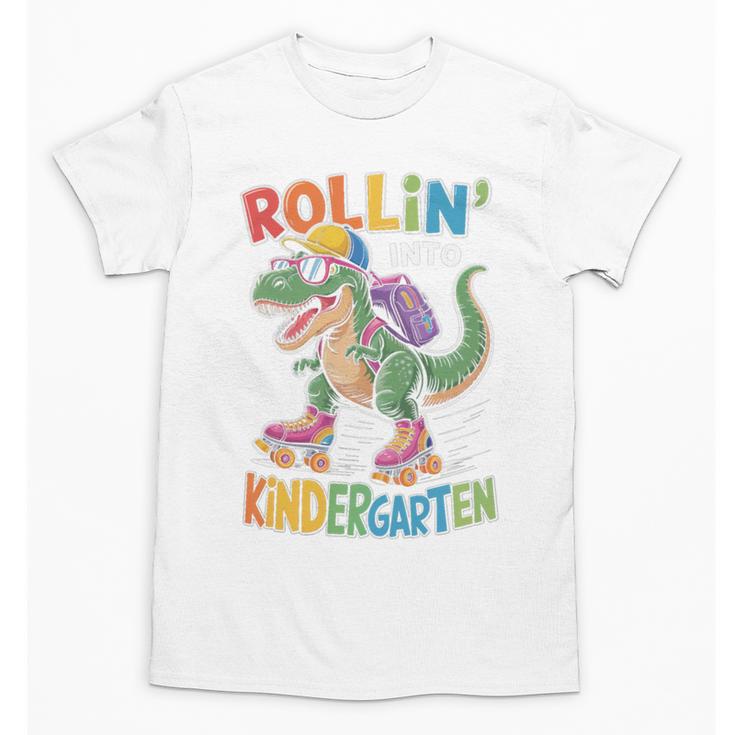 T Rex Rollin Into Kindergarten Back To School First Day Boys Unisex T-Shirt