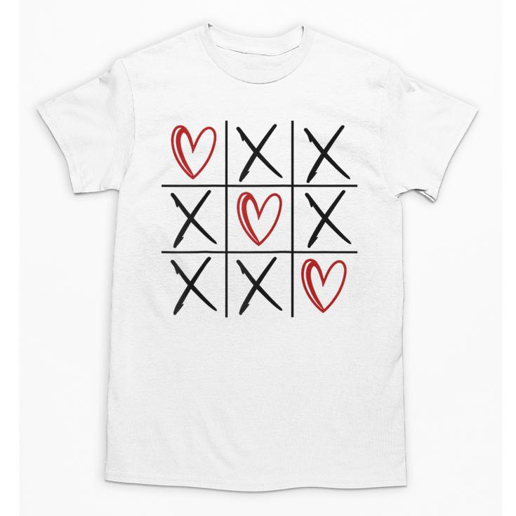 Tic Tac Toe Love Hearts Romantic Valentine Raglan Baseball Tee Unisex T-Shirt