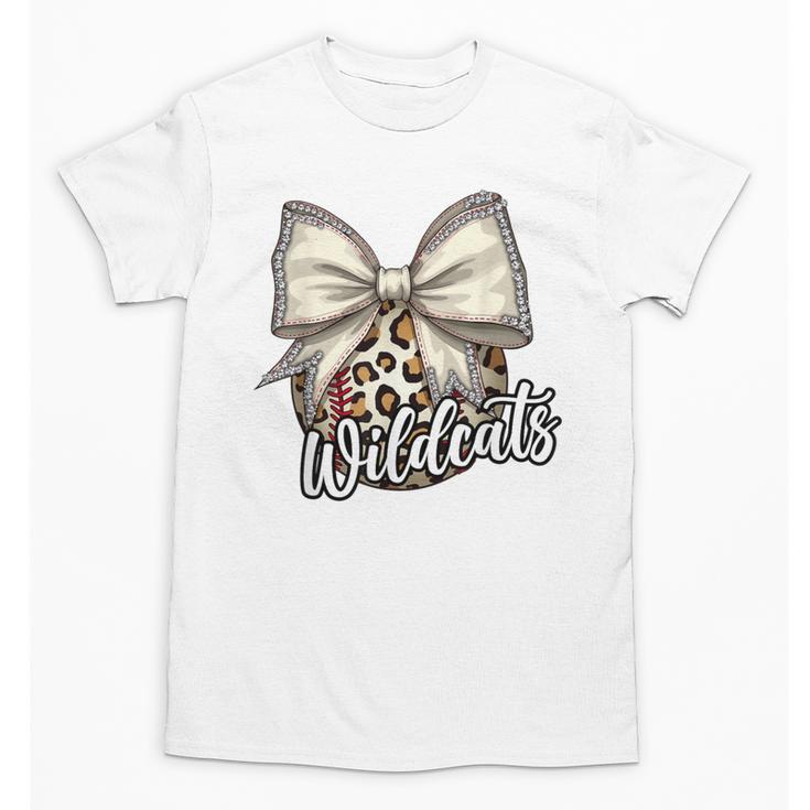 Wildcats Baseball Leopard Print Coquette Bow Mascot Game Day Unisex T-Shirt