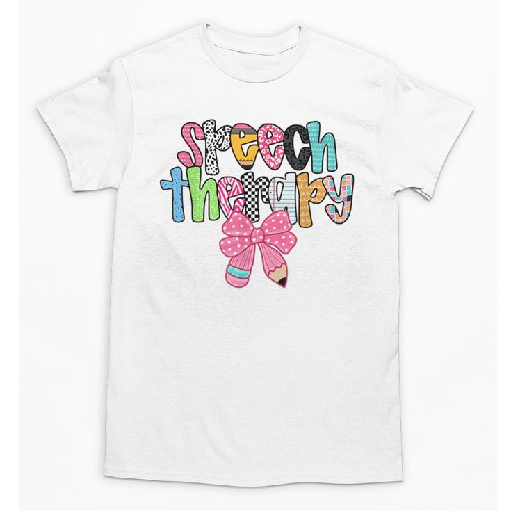 Women Speech Therapy Coquette Bow Pencil Back To School SLP Unisex T-Shirt