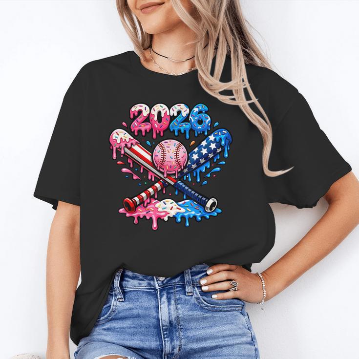 2026 American Flag Baseball Ice Cream Drip Bats Boys Unisex T-Shirt