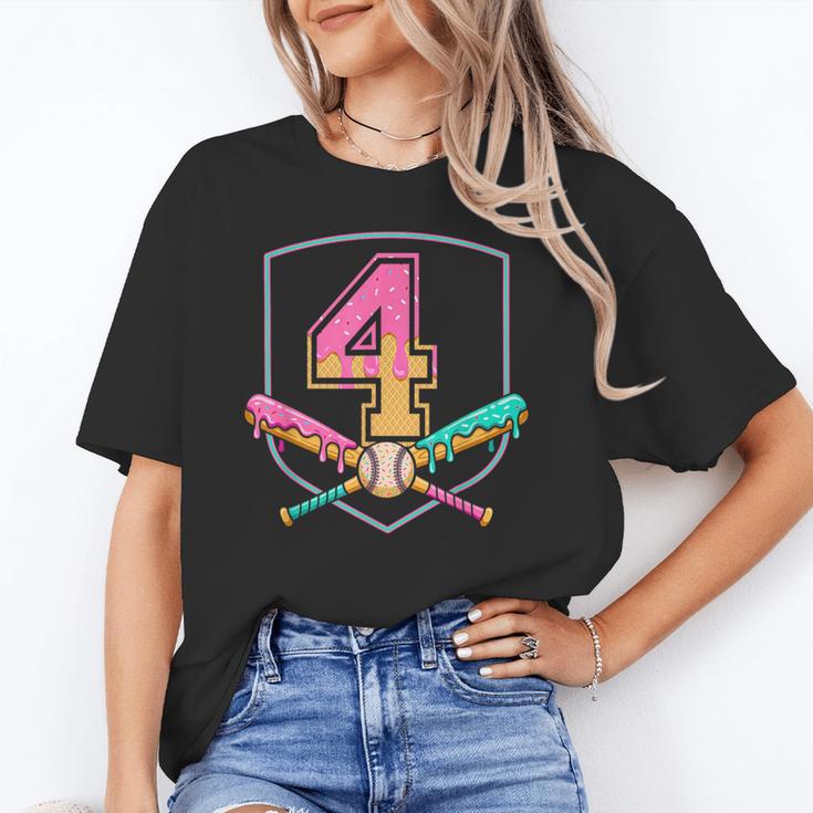 4th Birthday Baseball Bat Ice-Cream Drip 4yrs Old Boys Girls Unisex T-Shirt 4th Birthday Baseball Bat Ice-Cream Drip 4yrs Old Boys Girls Unisex T-Shirt