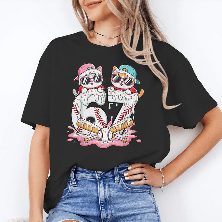 67 Meme Kawaii Cats Baseball Ice Cream Drip 6 7 Kids Unisex T-Shirt