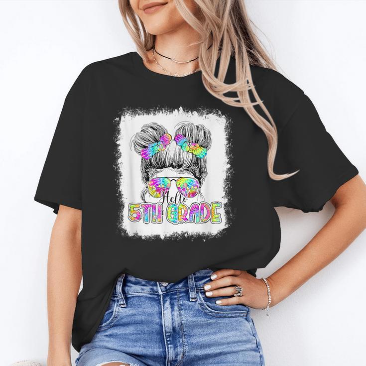 Back To School Hello 5th Grade Cute Messy Bun Tie Dye Girls Unisex T-Shirt