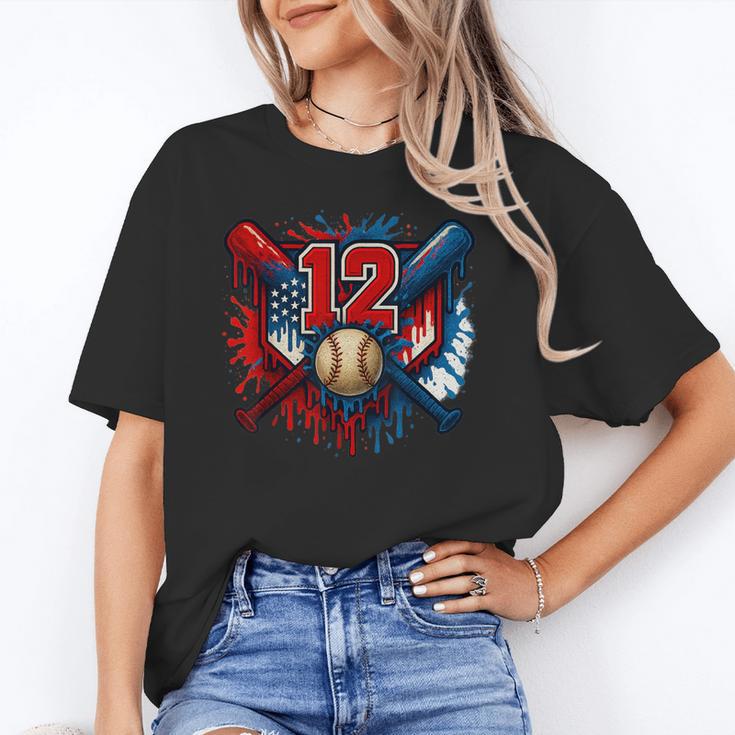 Baseball 12 Year Old Splash Drip 12th Birthday Boy Number 12 Unisex T-Shirt