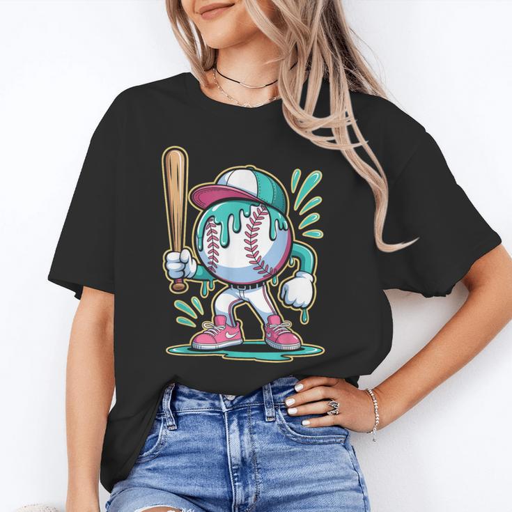 Baseball Character Cartoon Batter Drip Style Women Men Unisex T-Shirt Baseball Character Cartoon Batter Drip Style Women Men Unisex T-Shirt