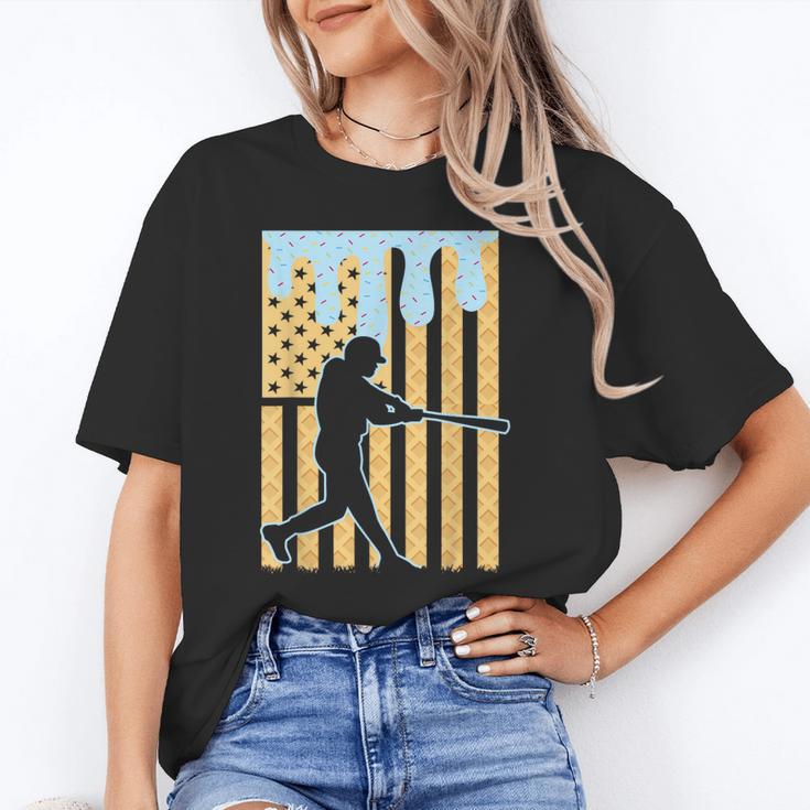 Baseball Drip Boys Dripping Ice Cream Baseball American Flag Unisex T-Shirt