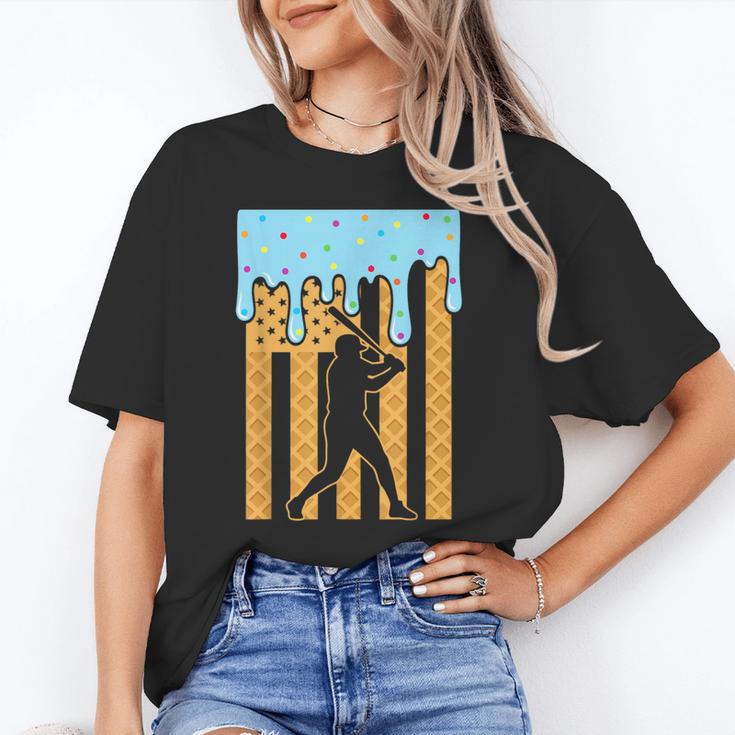 Baseball Drip Dripping Ice Cream Sport Player American Flag Unisex T-Shirt Baseball Drip Dripping Ice Cream Sport Player American Flag Unisex T-Shirt