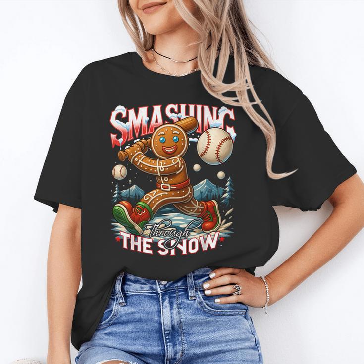 Baseball Player Christmas Gingerbread Smashing Through Snow Unisex T-Shirt Baseball Player Christmas Gingerbread Smashing Through Snow Unisex T-Shirt