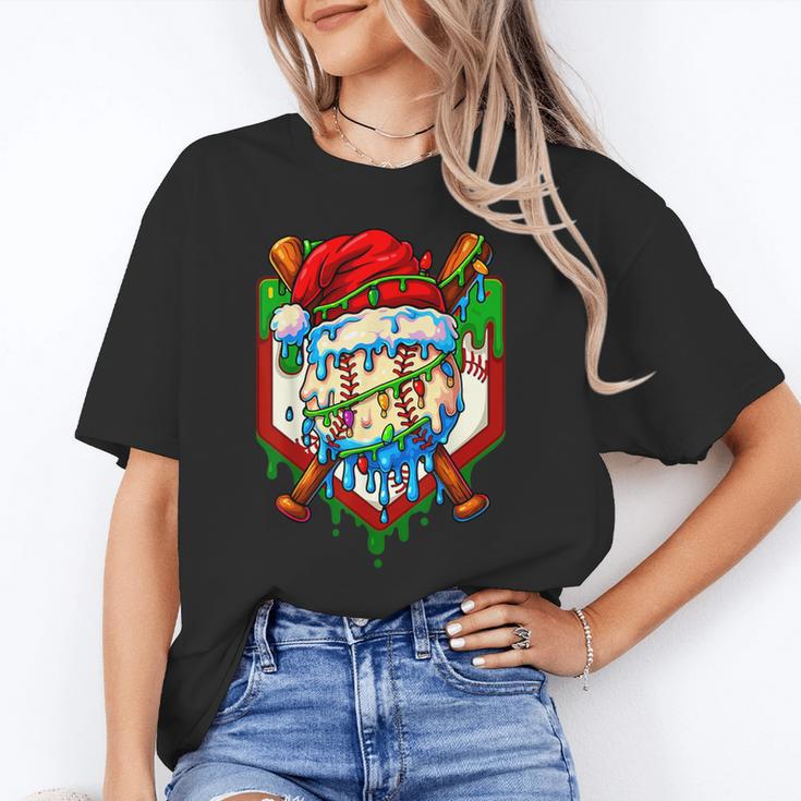 Christmas Baseball Ice Cream Drip Santa Baseball Player Kids Unisex T-Shirt
