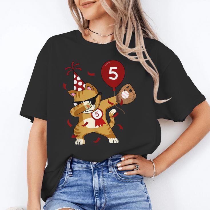 Dabbing Cool Cat Baseball 5th Birthday Unisex T-Shirt